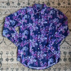 Alan Flusser Men’s Medium Button Floral Linen Cotton Blend Beach Vacationon